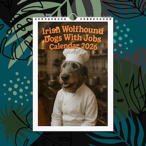 Irish Wolfhound Dogs With Jobs Calendar 2026 – Funny Irish Wolfhound Gift, Cute Dog Lover Wall Calendar, Irish Wolfhound Art, Pet Humor