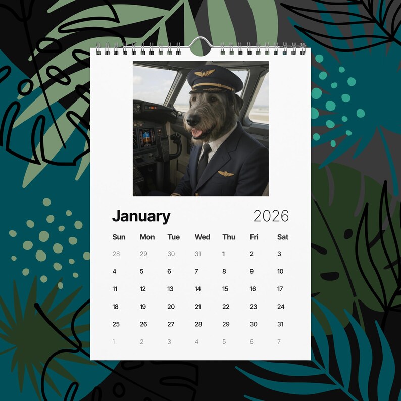 Irish Wolfhound Dogs With Jobs Calendar 2026 – Funny Irish Wolfhound Gift, Cute Dog Lover Wall Calendar, Irish Wolfhound Art, Pet Humor