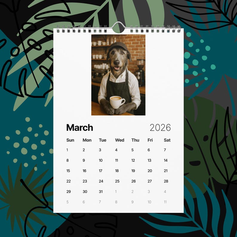 Irish Wolfhound Dogs With Jobs Calendar 2026 – Funny Irish Wolfhound Gift, Cute Dog Lover Wall Calendar, Irish Wolfhound Art, Pet Humor