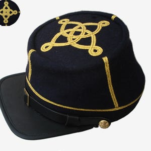 US Navy Officer Kepi, Civil War Reproduction Hat, 1-4 Gold Bar Ranks, Reenactment & Collectors Cap