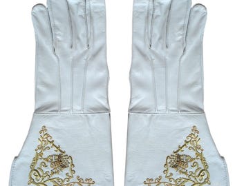 American Civil War Artillery Officers Leather Gauntlets – Gold Embroidered Insignia – Re-enactment Piece, New