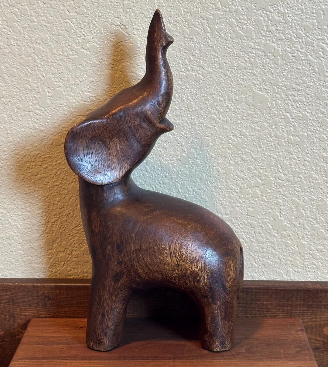 Vintage Hand Carved Wooden Elephant Sculpture 13" Mid Century Modern ...