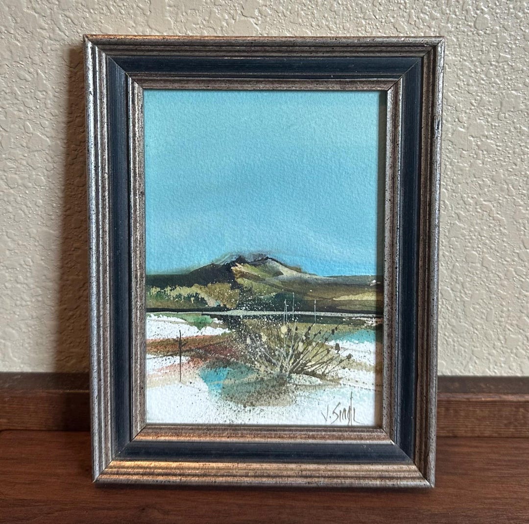 Vintage Original Watercolor Landscape Painting Signed Framed Mountain ...