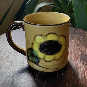 Vintage Coffee Mug Stoneware Floral Design Yellow Boho Coffe Tea Mug Retro Otagiri Style Mug Yellow Flower Boho Mug Gift For Her