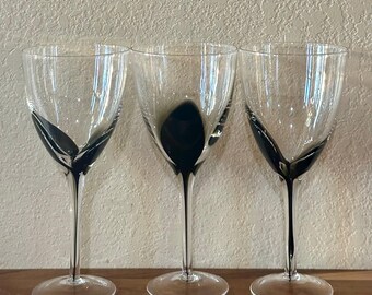 Rare Mikasa Kya Smoke Wine Glasses Crystal Barware Cocktail Drinkware Set of 3 - Discontinued 2014-2019.