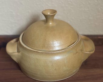 Vintage Studio Pottery Lidded Bowl: Signed Artisan Ceramic Covered Dish