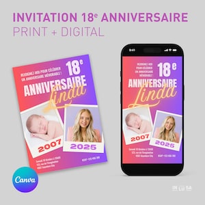 Invitation 18 ans, anniversaire fille