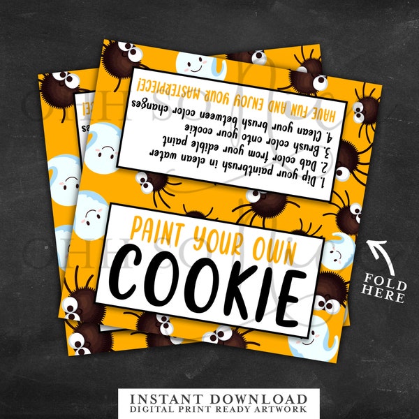 4" Wide | PYO Halloween Paint Your Own Cookie Bag Topper | Instant Download | Spiders Ghost Orange
