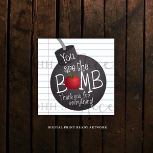 3 tailles : Vous êtes la bombe avec Apple Teacher Thank you Note Gift Hot Chocolate Cocoa Bomb Tag Télécharger, Square Printable Label Fits Avery