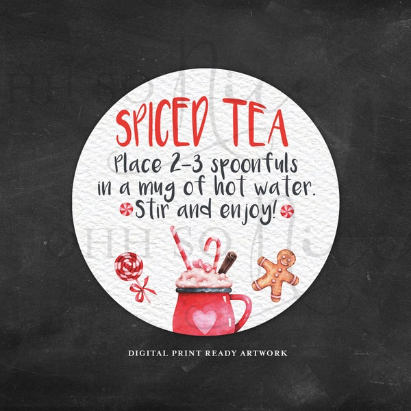 3 Sizes: Spiced Tea Tag for jar of Loose Tea with Instructions Instant Download, Circle Printable Label - Fits Avery