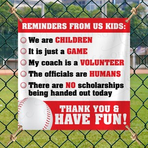 Baseball Field Kids Friendly Reminder Banner Sign with Grommets for fence - Youth League - T-ball - Generic