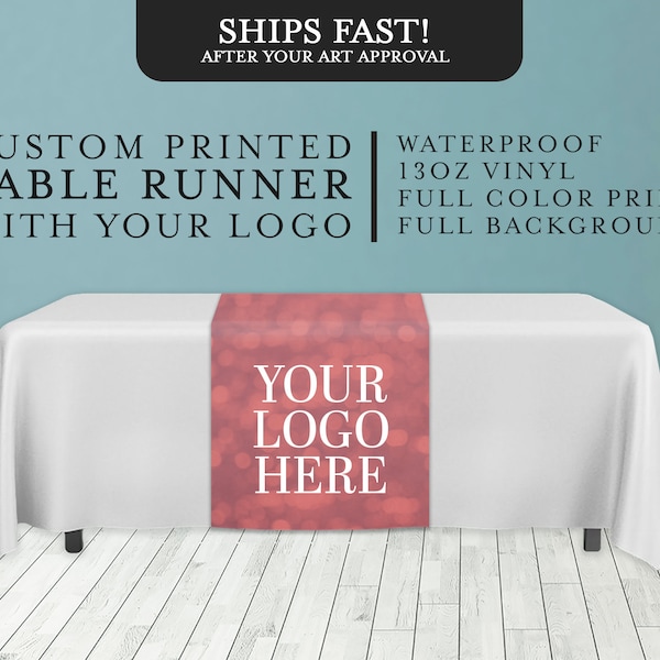 Custom Vinyl Table Runner Banner with full Background | Personalized with your Logo or Message | Multiple sizes | Craft Vendor Show Event