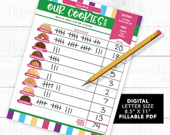 Hoja de conteo imprimible y rellenable para ventas de galletas 2026 - Editar en Adobe PDF (¡COMPARA TU LISTA!)