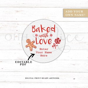 5 cm Rund | Pfefferminz Lebkuchen Aquarell Baked with Love | Bearbeitbar - Bearbeiten Sie Ihre eigene PDF-Sofortdownload - Passt Avery