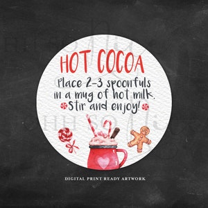 3 Sizes: Hot Cocoa Tag for jar of Hot Chocolate with Instructions Instant Download, Circle Printable Label - Fits Avery
