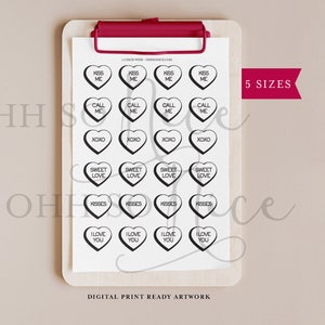 5 Sizes | 6 Different Conversation Hearts Royal Icing Transfer Template | Instant Download | xoxo call me kiss me sweet love kisses love you