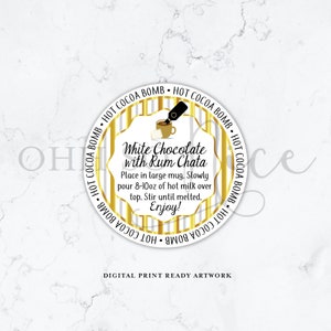 3 Sizes: White Chocolate with Rum Chata Hot Cocoa Bomb Tag w/ Instructions Instant Download, Circle Printable Label, Flavor Stripes - Avery