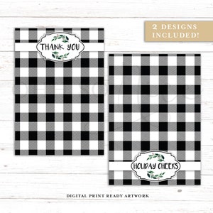4&quot; x 6&quot; | 2 Designs: Buffalo Plaid Laurel Cookie Card - Holiday Cheers and Thank You | Instant Download