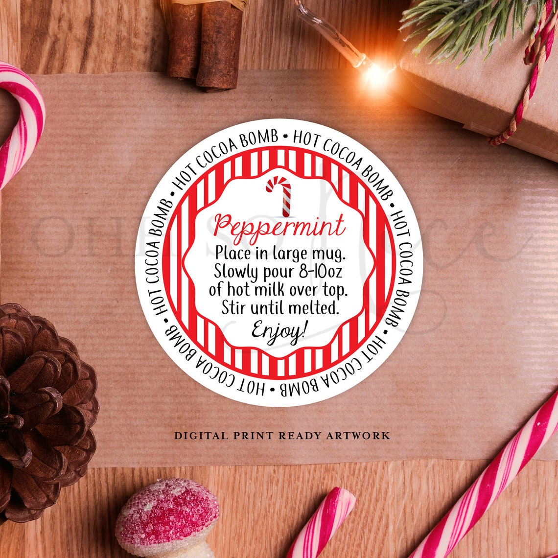 3 Sizes: Peppermint Hot Chocolate Cocoa Bomb Tag W/ | Etsy