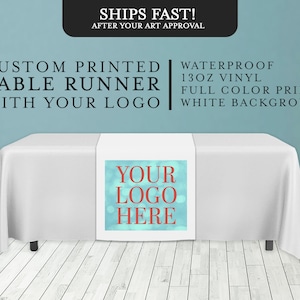 Custom Vinyl Table Runner Banner w/ white Background | Personalized with your Logo or Message | Multiple sizes | Craft Vendor Show Event