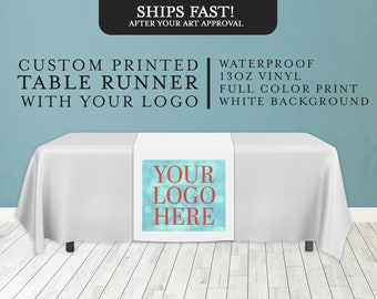 Custom Vinyl Table Runner Banner w/ white Background | Personalized with your Logo or Message | Multiple sizes | Craft Vendor Show Event