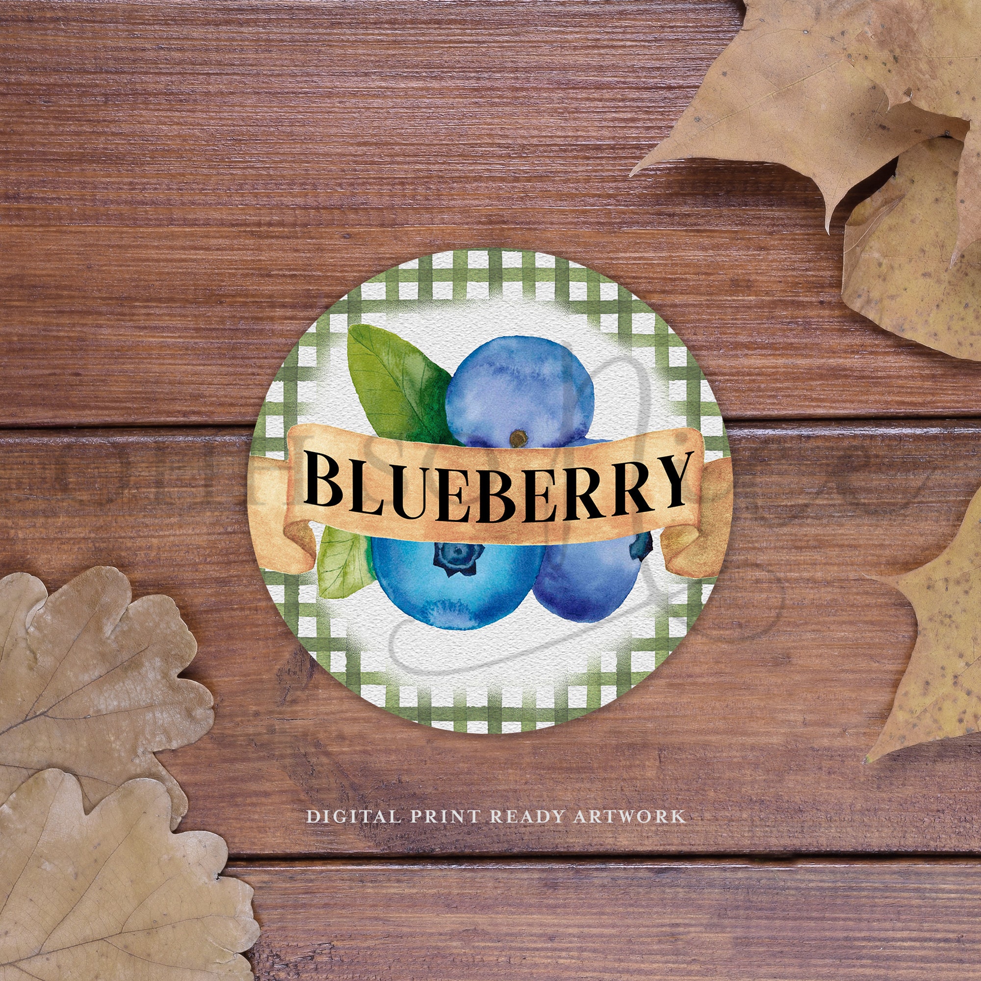 3 Sizes: Blueberry Flavor With Green Plaid Watercolor Tag Instant ...