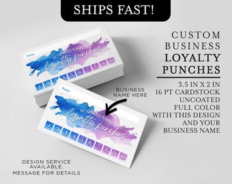 Custom (with your business name) Loyalty Punch Cards | Watercolor Design, 16pt Cardstock