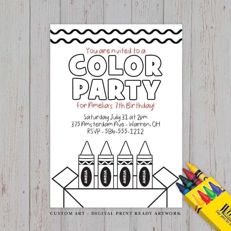 Color Crayon Party Invitation Download - Color Your Own Invite! - Etsy