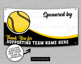 SHIPS FAST | Custom Softball Team Sponsor Banner Fence Sign | Personalize w/ Sponsor, Team & Colors - Printed Vinyl w/ Grommets