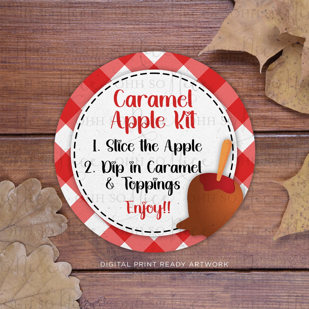 3 Sizes Caramel Apple Kit Tag Label W/ Instructions Instant Etsy