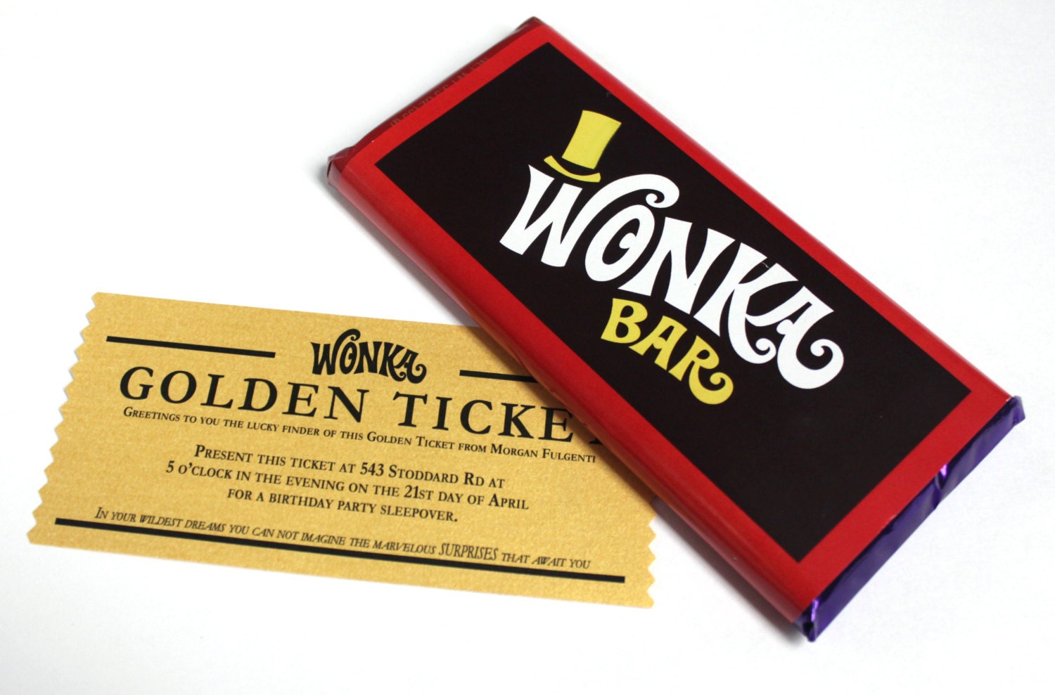 Personalized Golden Ticket Invitation with candy bar labels Etsy