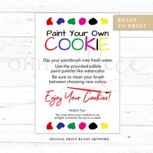 3.5" X 5" / PYO Tarjeta de instrucciones de galletas coloridas - Pinte la suya propia / Descarga instantánea