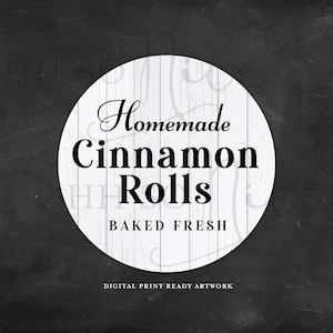 3 Sizes: Homemade Cinnamon Rolls Baked Fresh with White Wood Background | Tag Label Card Sticker Instant Download - Fits Avery