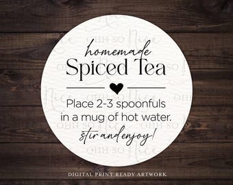 3 Sizes: Spiced Tea Tag for jar of Loose Tea with Instructions Instant Download, Circle Printable Label - Fits Avery