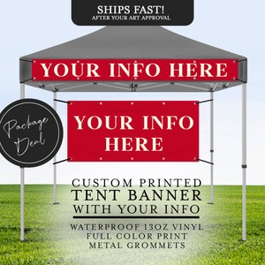 Custom Vinyl Tent Header and Backer Banner Package SAVE 20 | Personalized Info | Multiple Sizes | Craft Vendor Show Festival Event Display