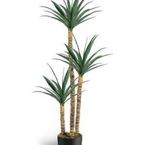 6FT Artificial Tree Faux Agave Plant Indoor, Tall Faux Plant with 3 Heads in Potted Silk Fake Tree for Home Living Rome Office Decor House