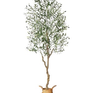 Kunstmatige olijfboom 7 voet nep-olijfzijdeplant en handgemaakte zeegrasmand, perfecte hoge faux topiary zijden boom voor indoor hal mod