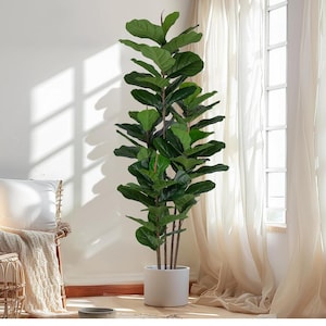 Faux Fiddle Leaf-vijgenboom 5/6 FT - Ficus kunstboom met hoge kunstplanten 69 vioolbladeren groen - levensechte nepboom voor thuis