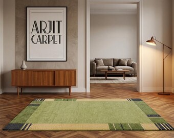 Tapis capitonné bordure confort luxueux et couleur olive vert tufté à la main