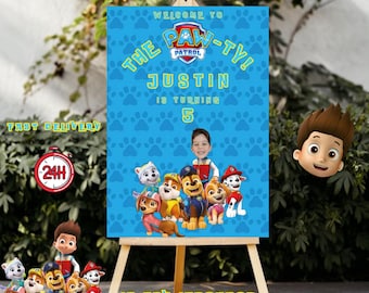 Cartel de bienvenida de cumpleaños de la Patrulla Canina: póster personalizado para fiesta