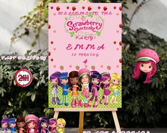 Cartel de bienvenida de cumpleaños de Tarta de Fresa - Póster personalizado para fiesta