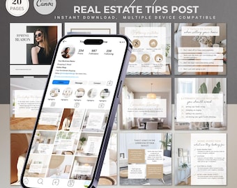 Real Estate Tips Instagram Templates, Realtor Canva Posts, Editable Social Media Templates, Real Estate Marketing Content Instagram Realtors