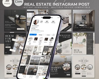 Real Estate Instagram Templates, Realtor Listing Posts, Canva Social Media Templates, Property Marketing Kit, Open House & Sold Post Designs
