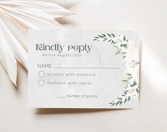 Wedding RSVP Card Template, Editable Canva RSVP, Printable Wedding Response Card, Invitation Insert, Minimalist RSVP Card Wedding Stationery