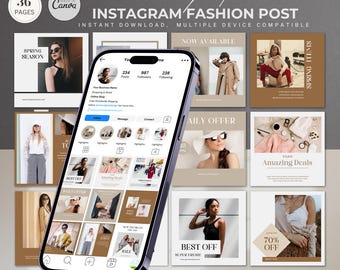 Fashion Instagram Templates, Aesthetic Canva Posts, Minimalist Social Media Kit, Editable Instagram Templates, Influencer & Boutique Content