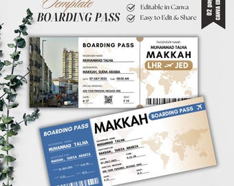 Makkah Boarding Pass Template, Umrah Trip Ticket, Editable Canva Travel Ticket Surprise Trip Gift Printable Boarding Pass Hajj Travel Invite