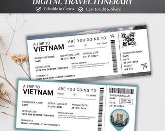 Vietnam Boarding Pass Template, Travel Ticket Invitation, Editable Canva Ticket, Surprise Trip Gift, Printable Boarding Pass Vacation Reveal