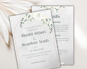 Whimsical Wedding Shower Invitation and Details Template | Editable Canva Bridal Shower Invite | Elegant Digital Invitation and Info Card