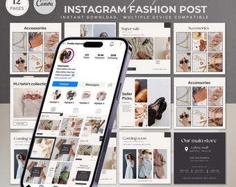 Modello per post di moda su Instagram / Modelli Canva modificabili per i social media / Design estetico per post di Instagram per boutique, influencer e marchi