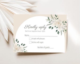 Wedding RSVP Card Template, Editable Canva RSVp Minimalist Wedding Response Card Printable RSVP Card Wedding Invitation Insert RSVP Template